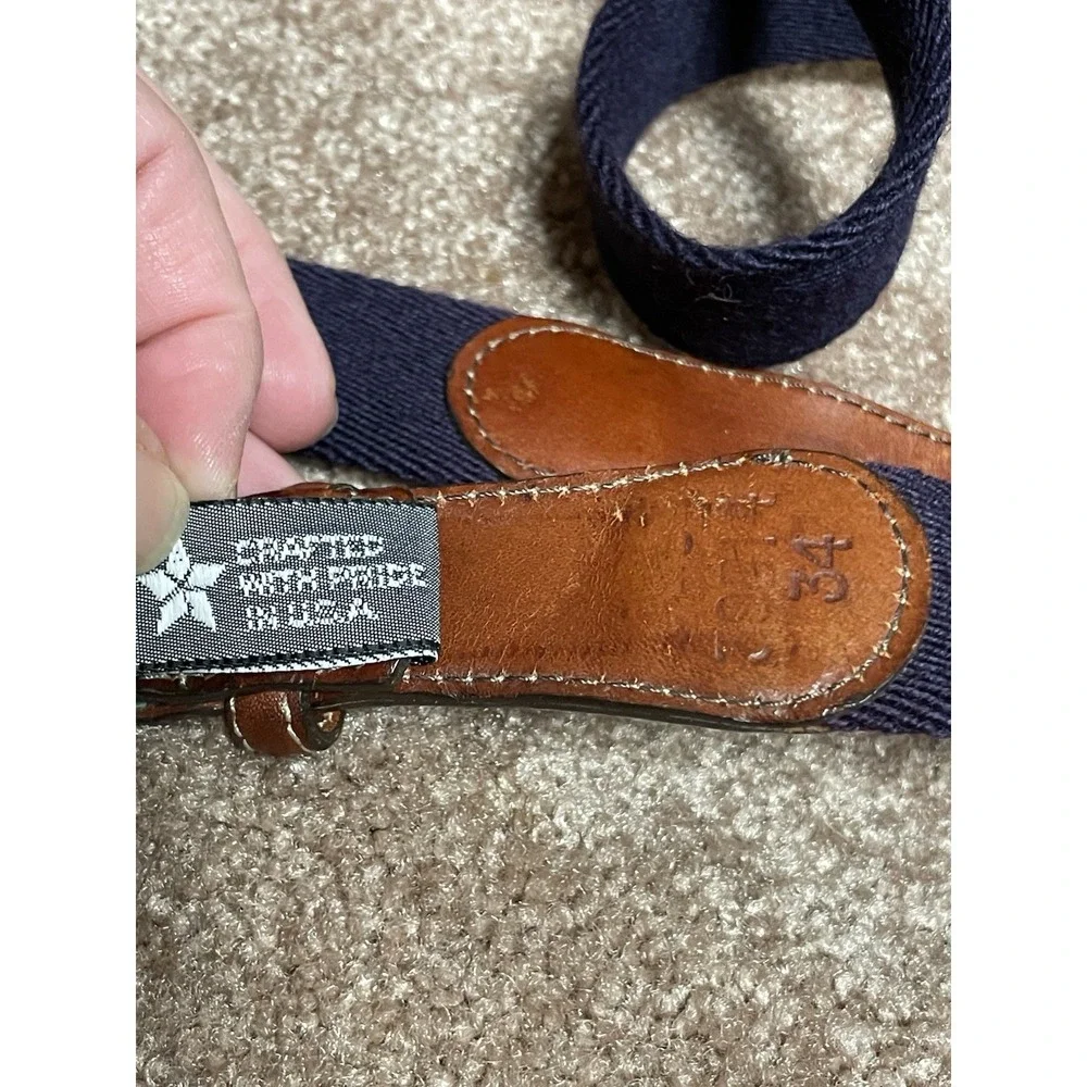 VTG Brighton Leather Belt Duck Size 34 Blue Brown Solid Brass Buckle‎